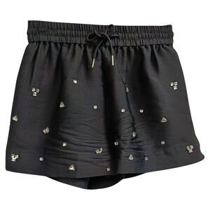 Sandro Onyx Crystal-Embellished Mini Shorts in Black Polyester